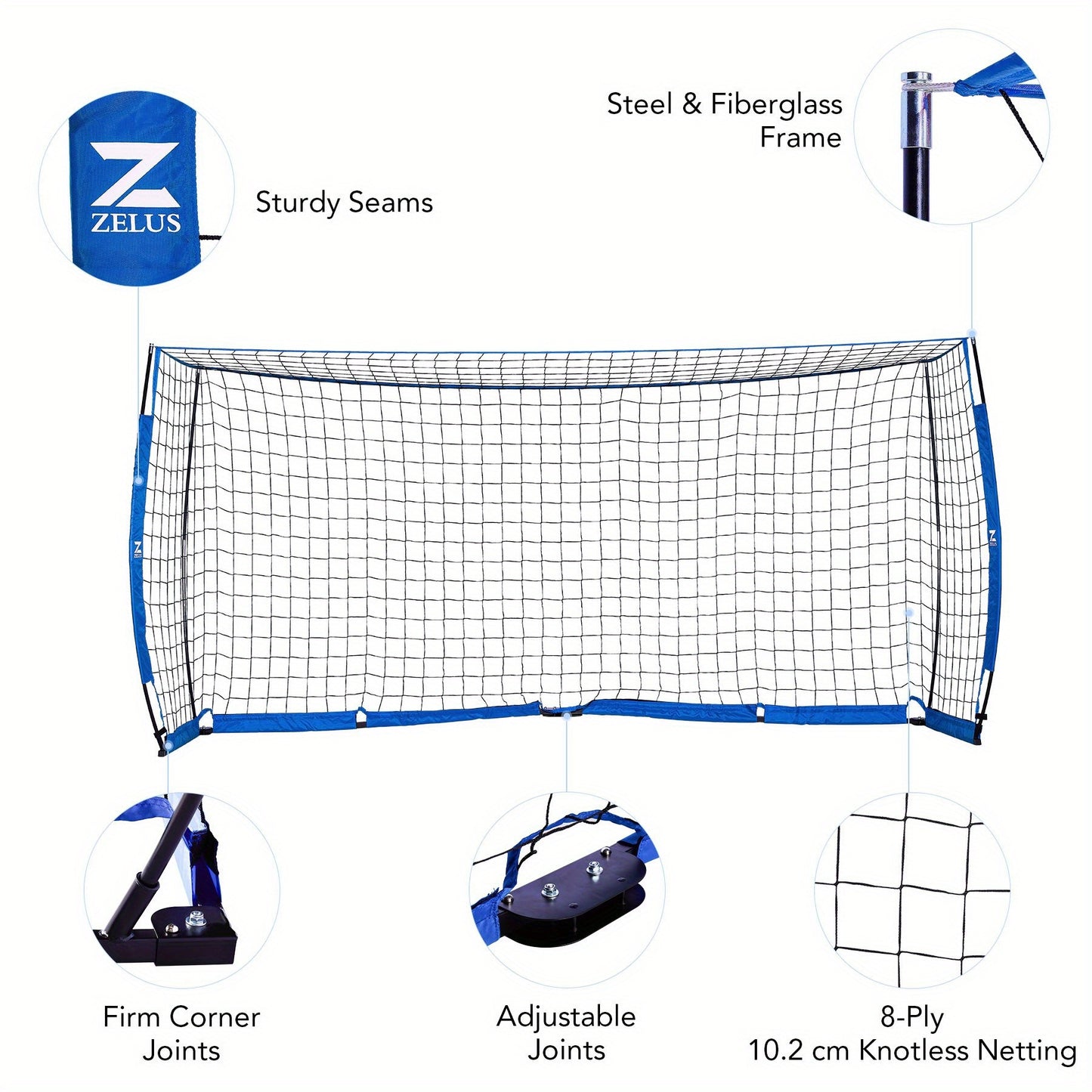ZELUS Portable Soccer Goal Set With Knotless Net And Cones