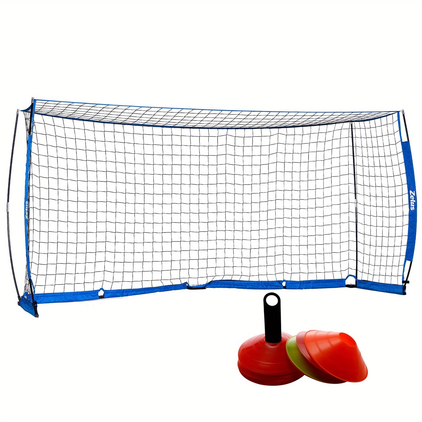 ZELUS Portable Soccer Goal Set With Knotless Net And Cones