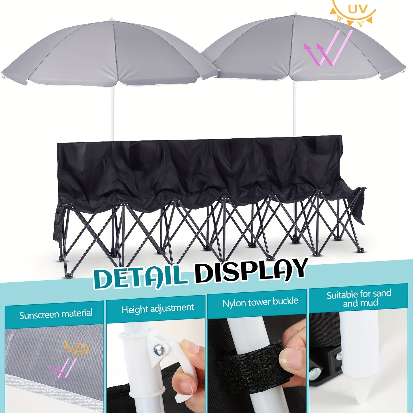 Heavy Duty Folding Soccer Bench Chair With Umbrella