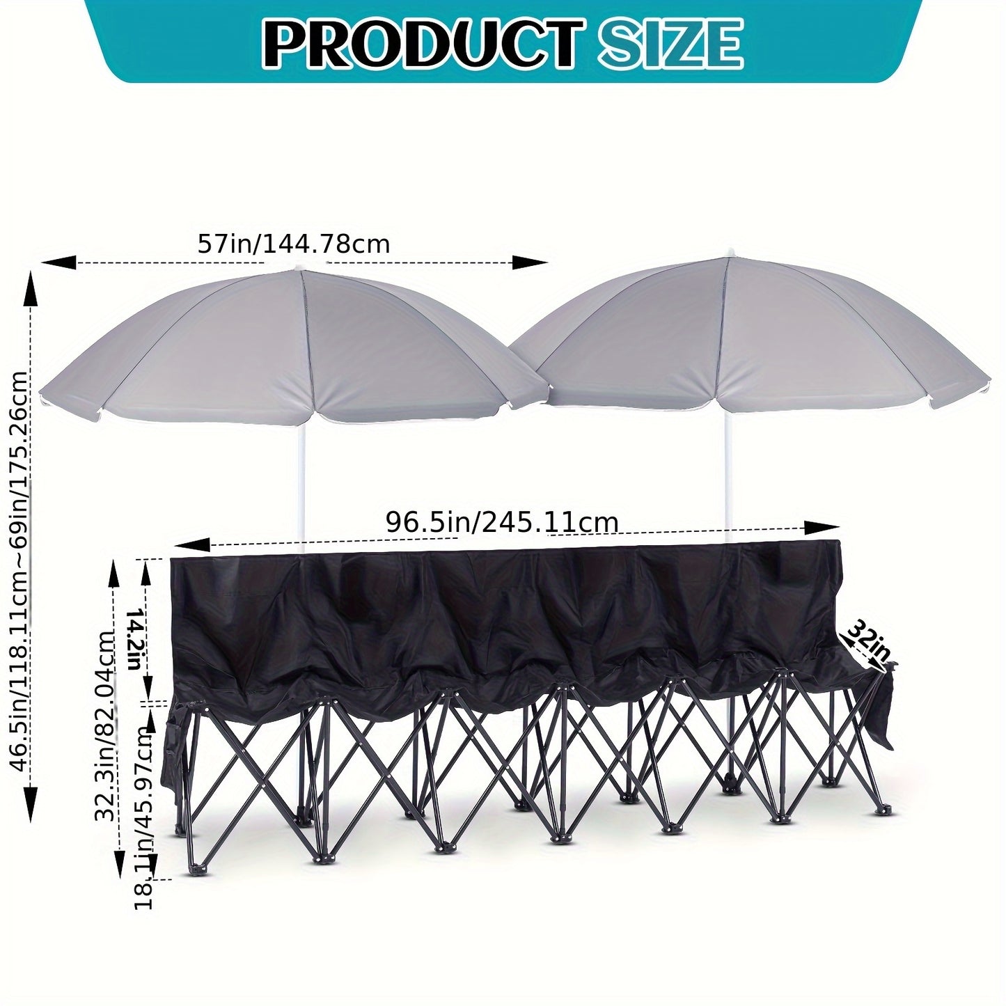 Heavy Duty Folding Soccer Bench Chair With Umbrella