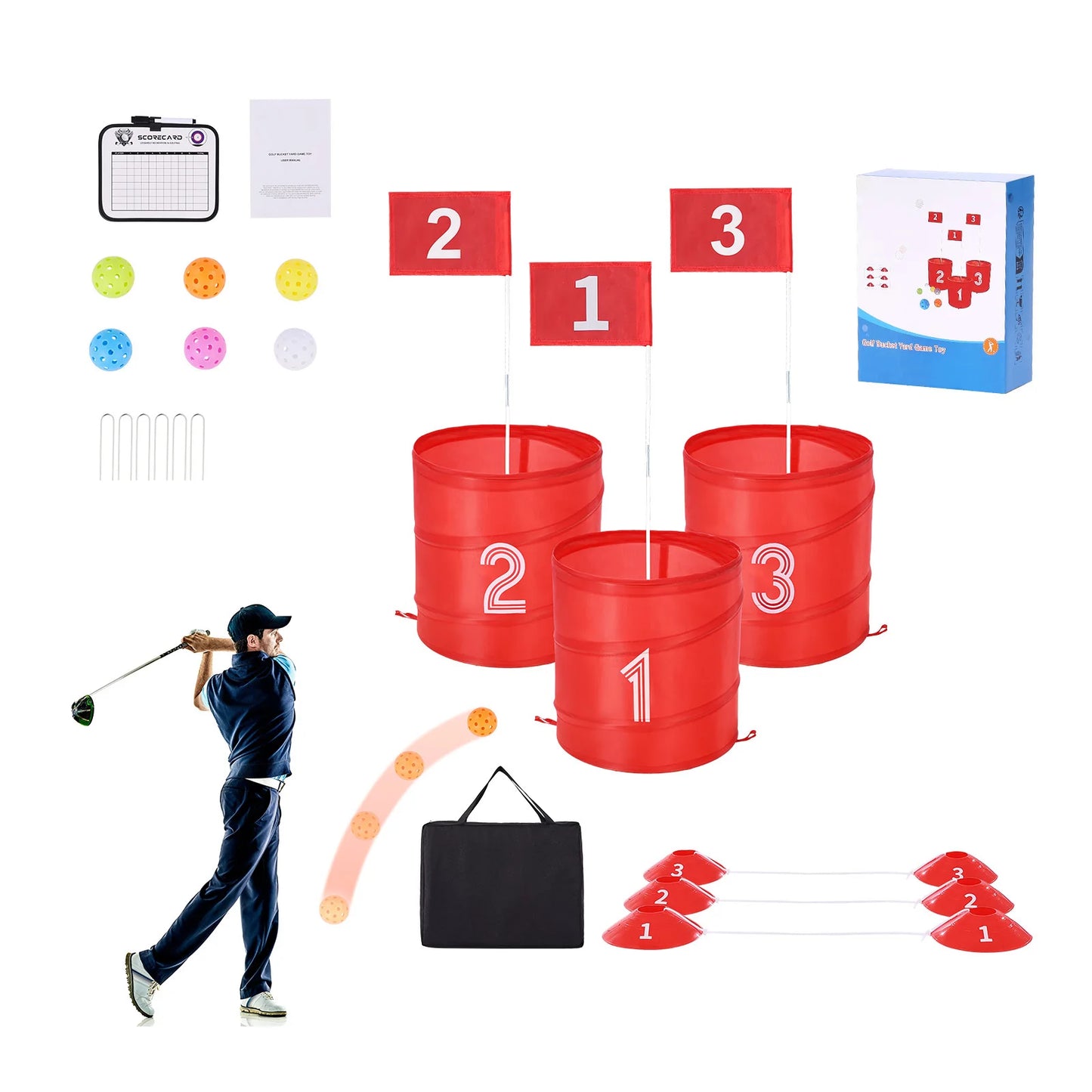 SucceBuy Backyard Golf Kit 3 Hole 6 Hole 9 Hole Portable