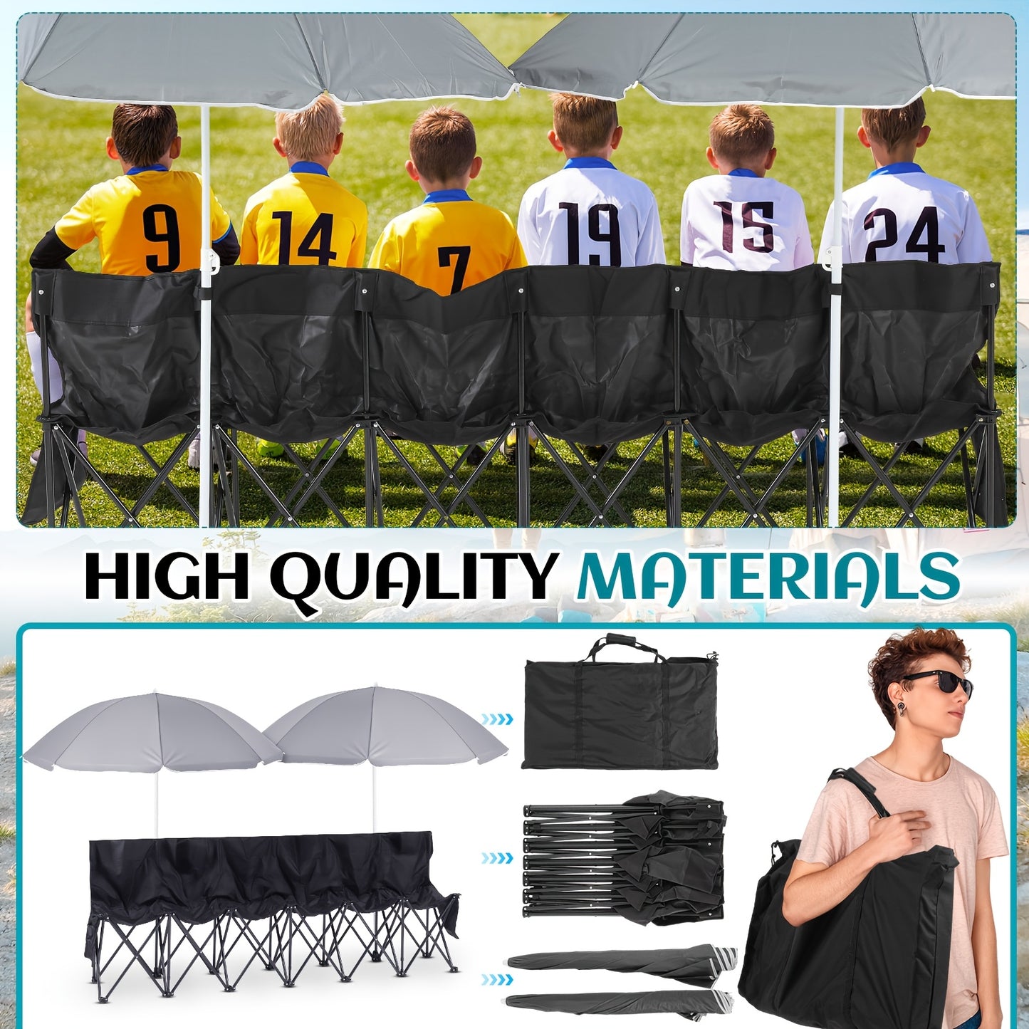 Heavy Duty Folding Soccer Bench Chair With Umbrella